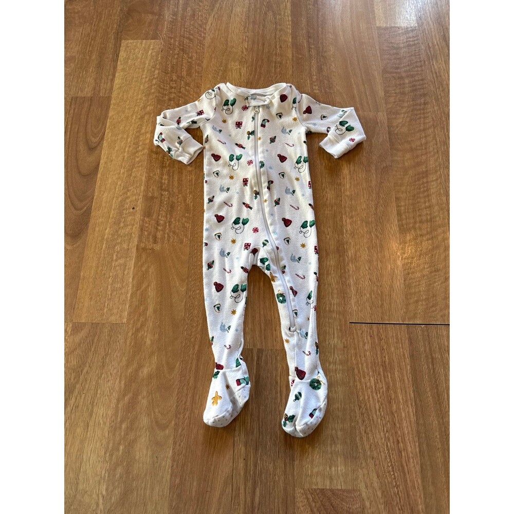 JANIE & JACK christmas gender neutral print zip up footie pajama sleeper